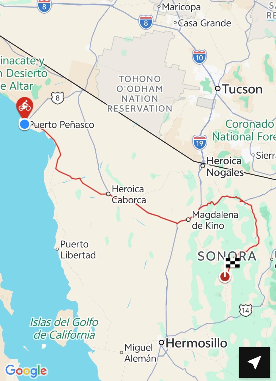 Mapa oficial Puerto Peñasco a Banámichi