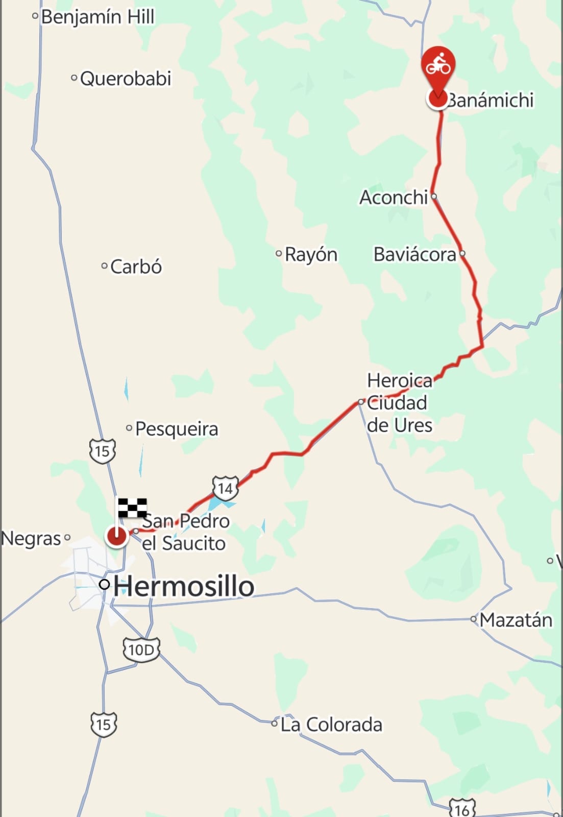 Mapa oficial Banámichi a San Pedro El Saucito