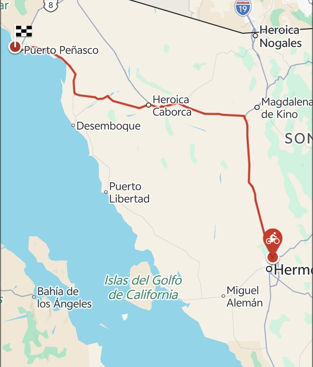 Mapa oficial San Pedro El Saucito a Puerto Peñasco
